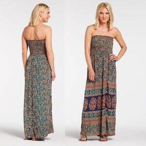 RAGA Anthropologie Patterned Strapless Maxi Dress